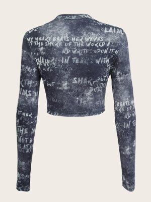 American Retro Spice Tie-dye Hollow-out Long-sleeved T-shirt