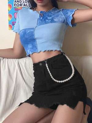 Chic Tie-Dye Crop Top with Sequin Patchwork
