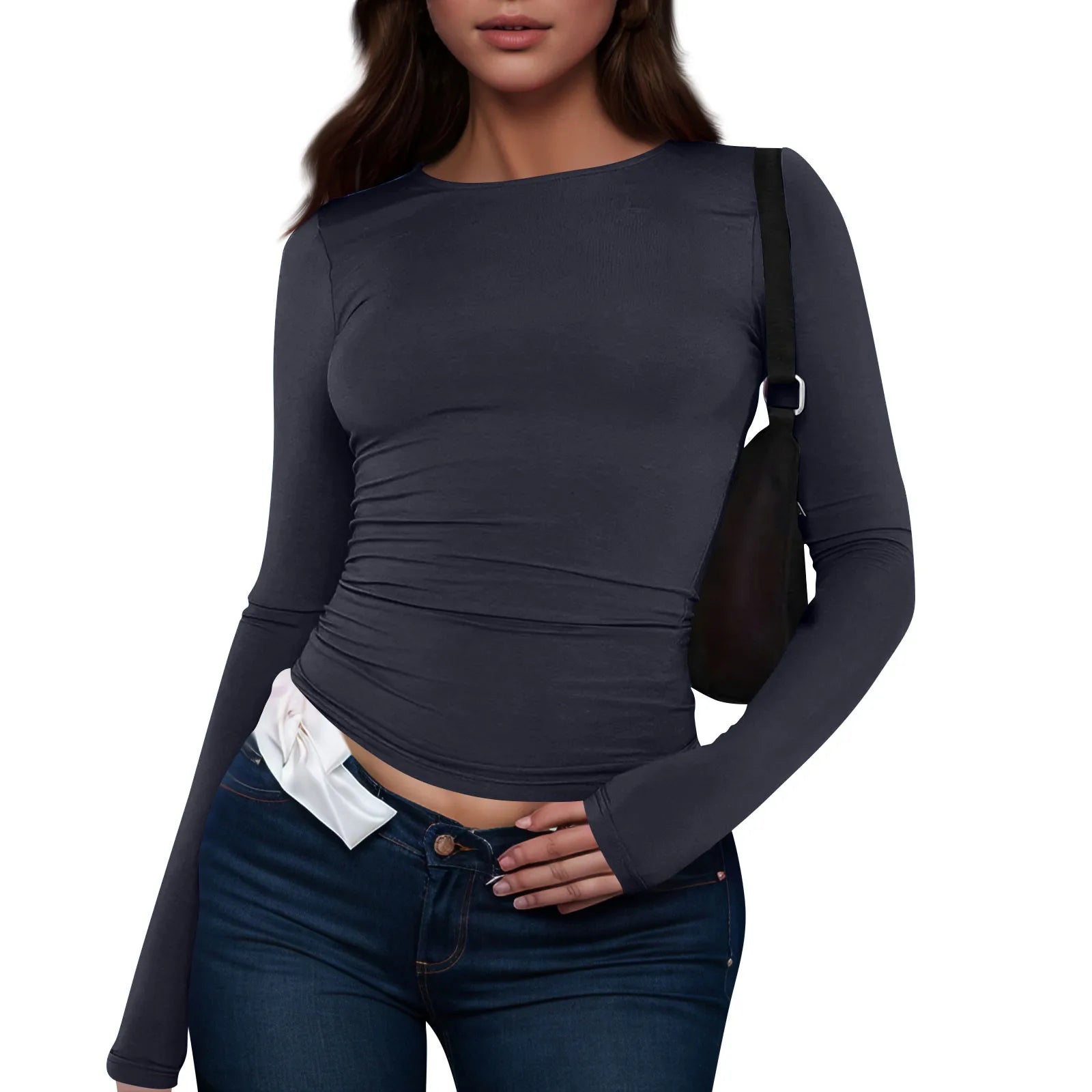 Cotton O-Neck Long Sleeve Crop Top