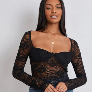 Floral Lace Long Sleeve Crop Top